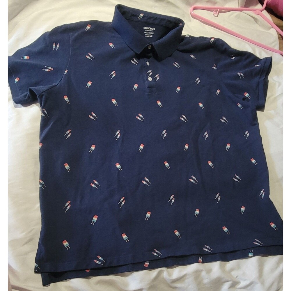 Bonobos Mens Size 2XL Slim Fit Shirt Navy Blue Popsicle Polo Red White Blue Golf